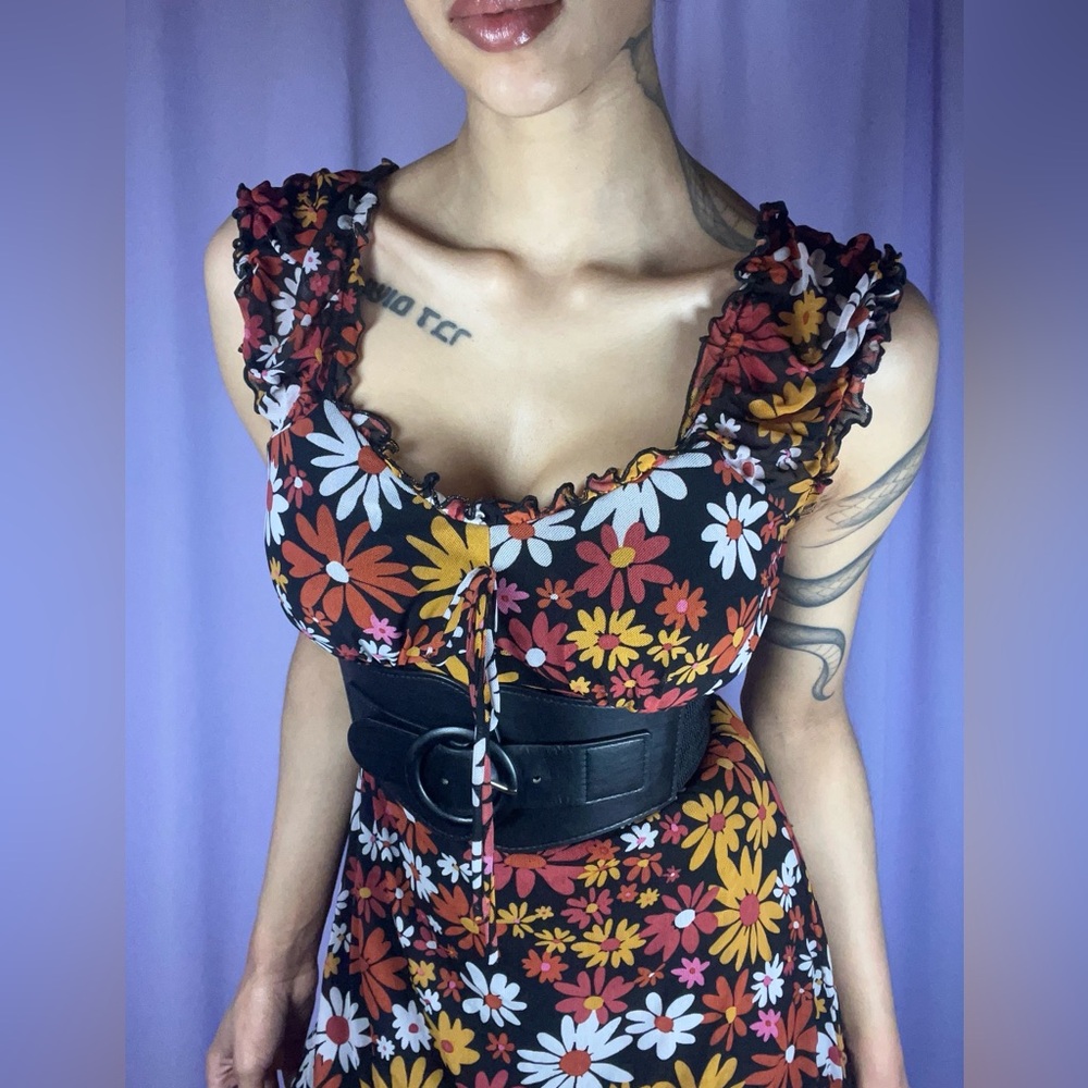 No Boundaries Daisy Floral Black Dress Size S Festival Boho Country Hippie Indie